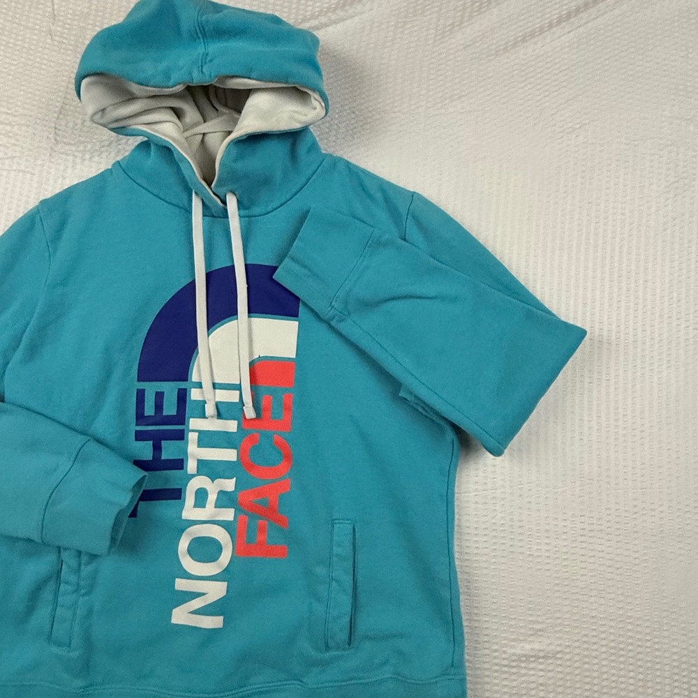 The North Face Womens Turquoise Blue Logo Pullover Hoodie Sweatshirt Size L